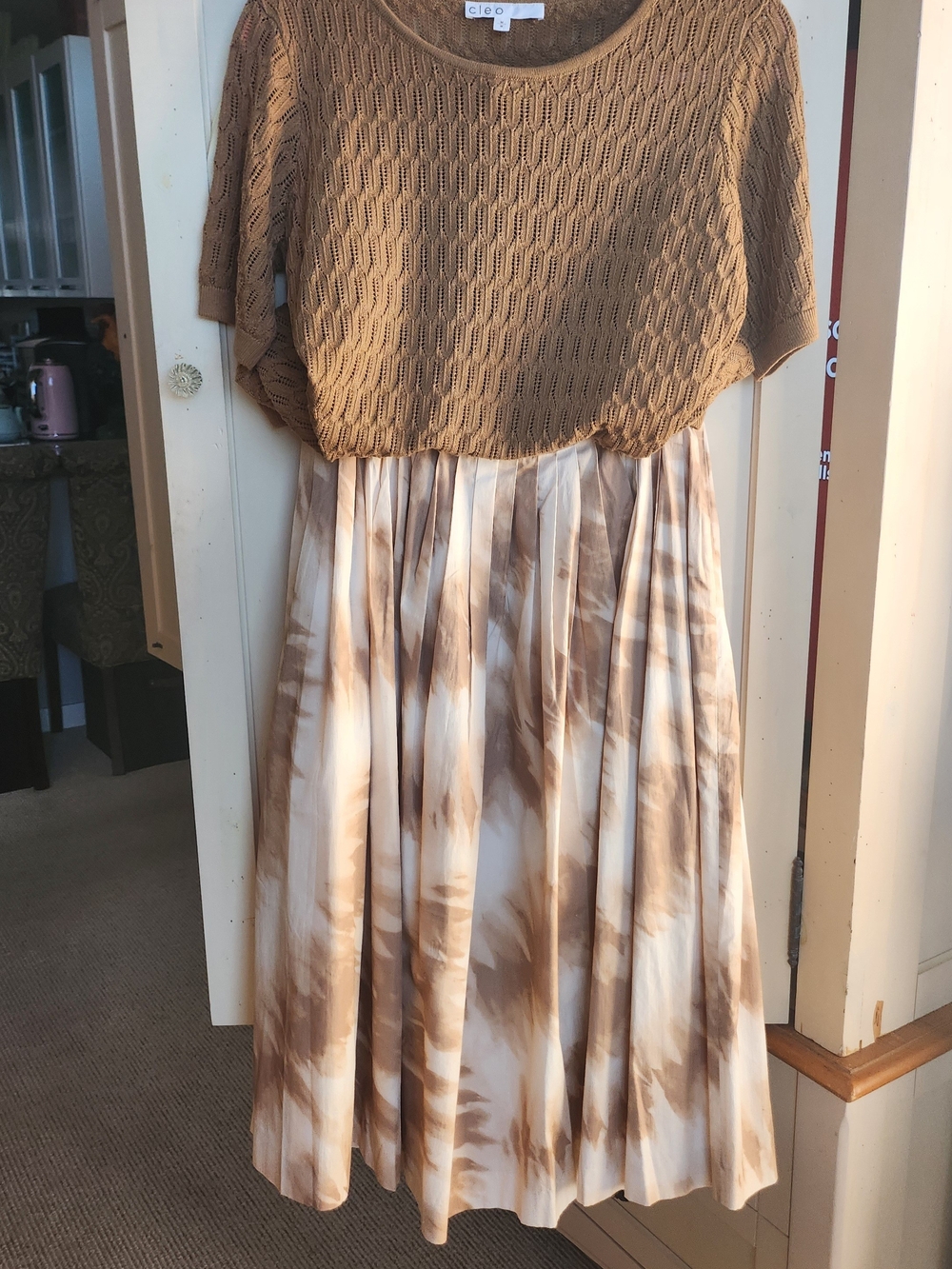 Michael Kors Brown and Cream A-Line Skirt With Cleo Sweater Top Set